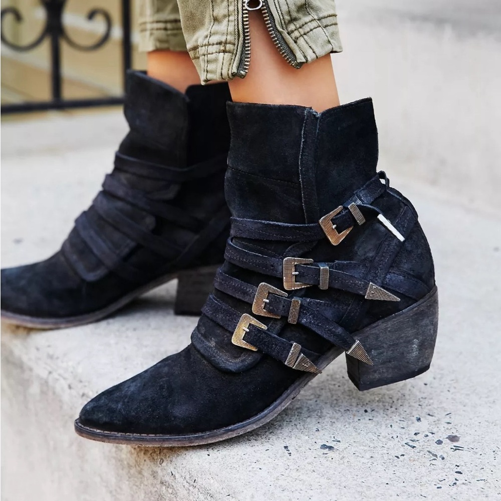 Free People Suede Black Mason Western Boots Size 36